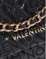 Valentino dram embroidered logo crossbody bag with chain strap in black