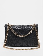 Valentino dram embroidered logo crossbody bag with chain strap in black
