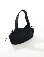 slouchy tote bag with tie pockets in black